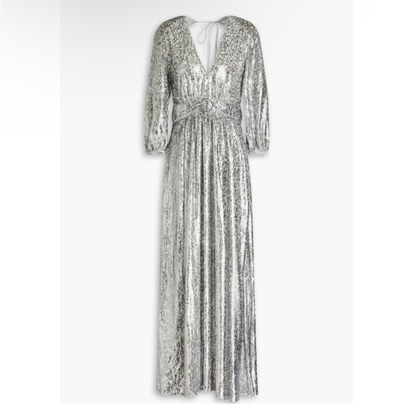 BA&SH silk blend Dara open-back ruched metallic fil coupé maxi dress NWT - Picture 2 of 7